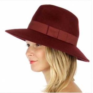 New Wool fedora with grosgrain bow burgandy